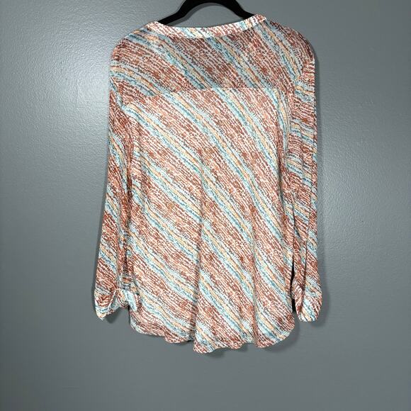 Ava & Grace Women's Brown & Blue Abstract Boho Top - Size Large - Semi-Sheer - Picture 5 of 5